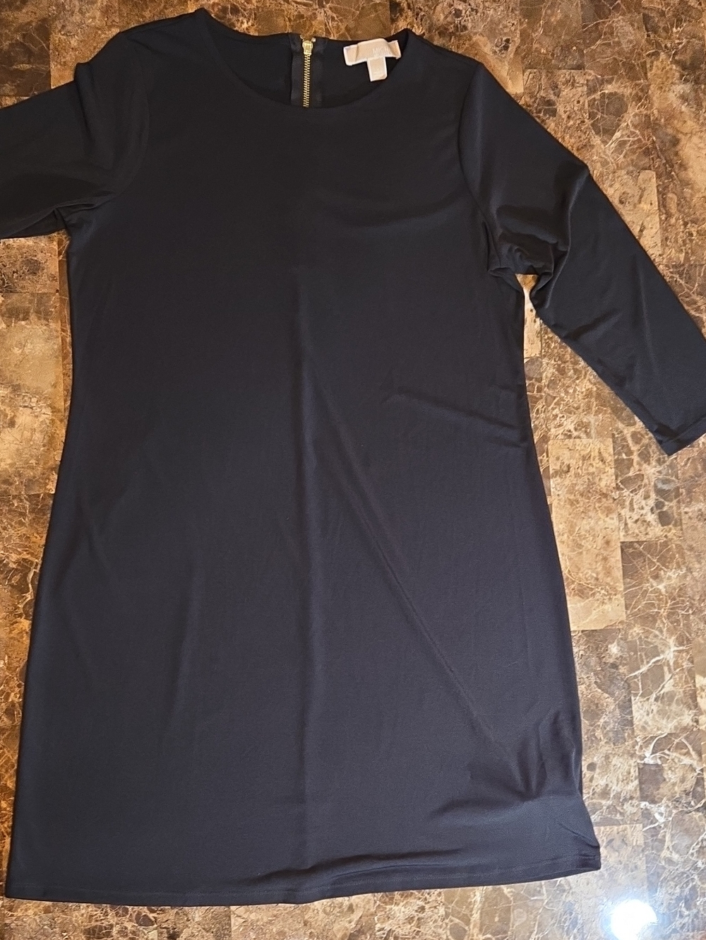 Michael Michael Kors Black Shift Dress 3/4 Sleeve Gold Tone Zipper Women's SizeL